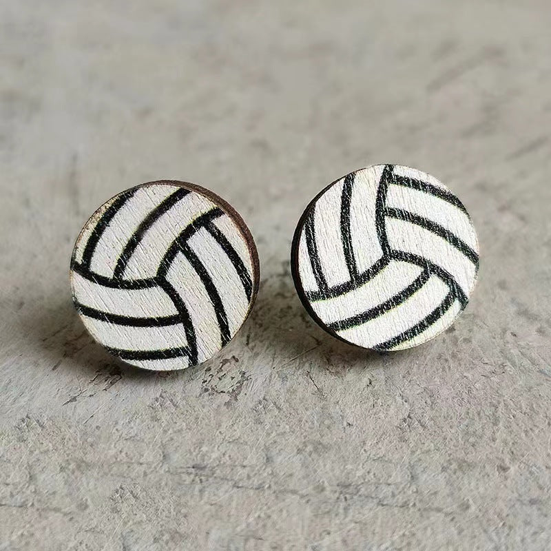 Wholesale Event Sports Accessories Heart Shaped Ball Wooden Earrings